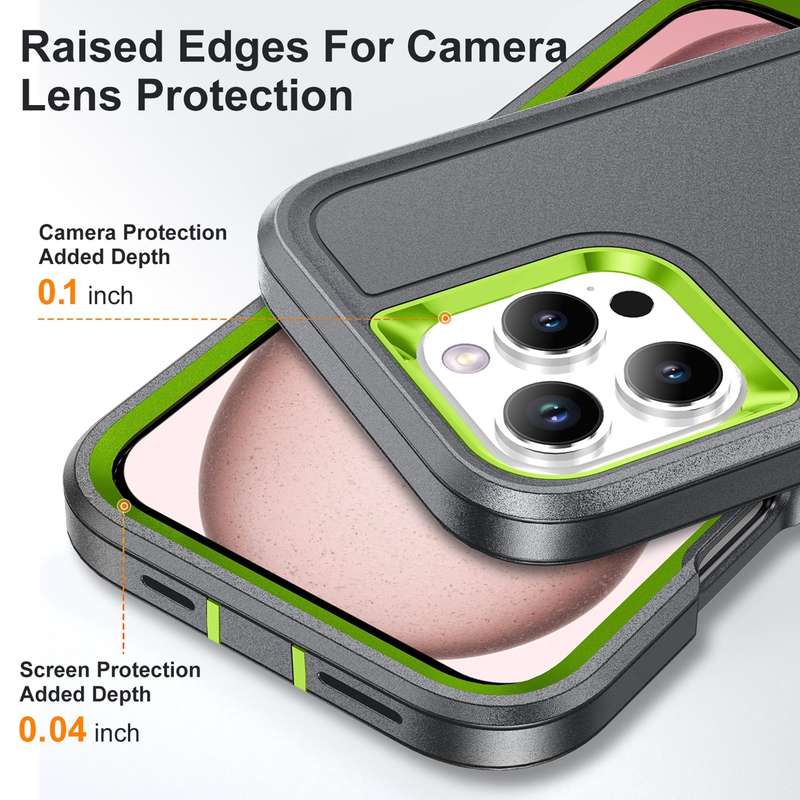 For iPhone 16 Pro Max Rugged PC + Silicone Phone Case with Holder(Grey+Fresh Green)