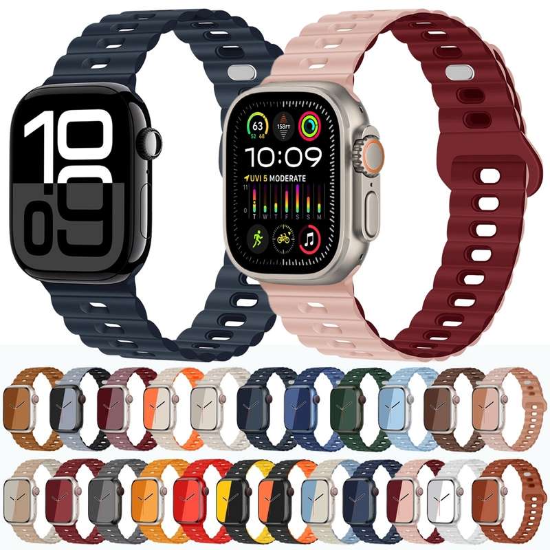 For Apple Watch Series 10 46mm Reverse Buckle Breathable Silicone Watch Band(Saddle Brown)