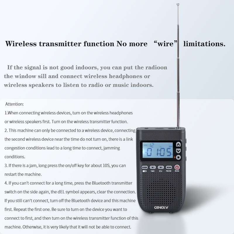 QINGLV QL-518 Portable Bluetooth Transmitter Radio Support FM / AM / MP3(Black)