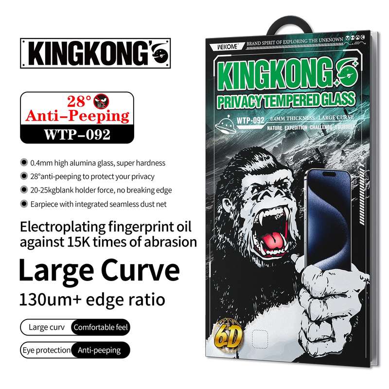 For iPhone 16 / 15 WK WTP-092 King Kong 6D Curved 28 Degree Privacy Tempered Glass Film