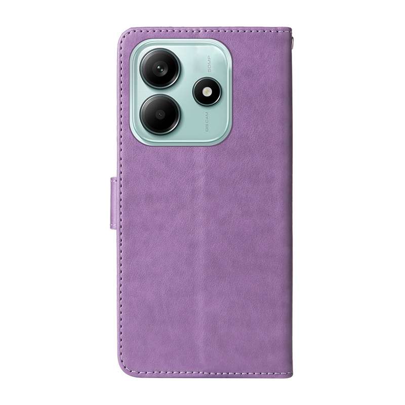 For Redmi Note 14 5G Embossed Butterfly Flowers Leather Phone Case(Purple)