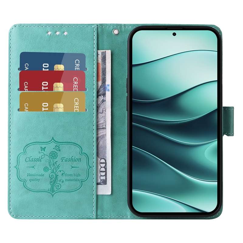 For Redmi Note 14 5G Embossed Butterfly Flowers Leather Phone Case(Purple)