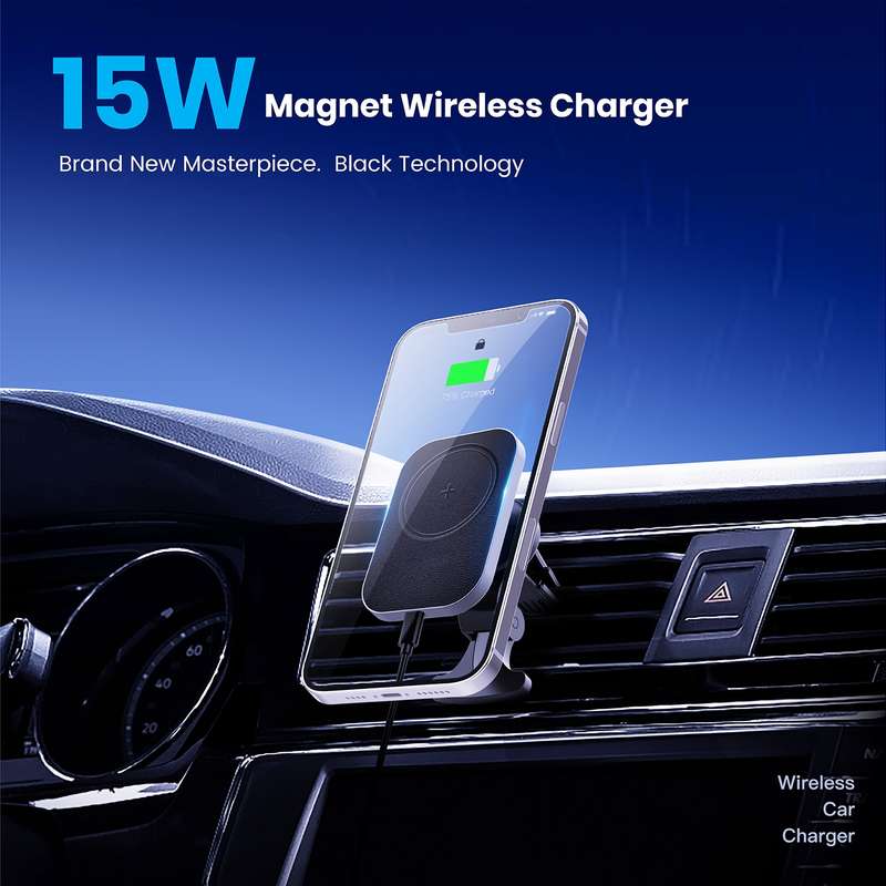 CW12 15W Max QI Standard Magnetic Wireless Charging Car Holder(Black)
