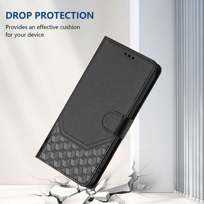 For Boost Mobile Celero 5G SC SN339D Honeycomb Embossing RFID Leather Phone Case(Black)