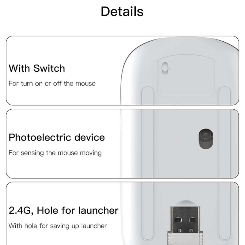 Yesido KB15 Slim 2.4G Rechargeable Wireless Optical Mouse(White)