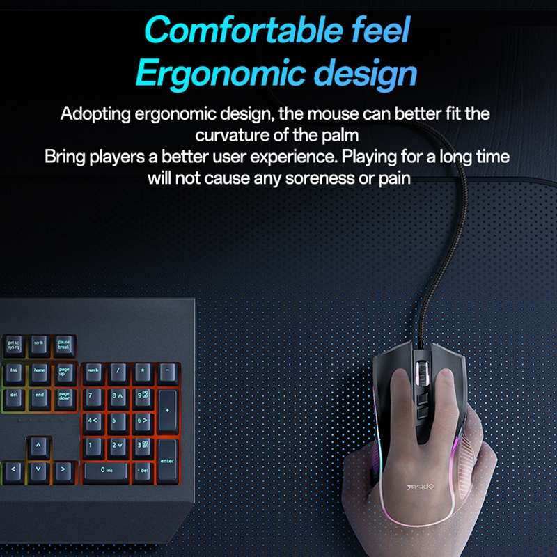 Yesido KB20 USB 7200DPI RGB Wired Mouse(Black)