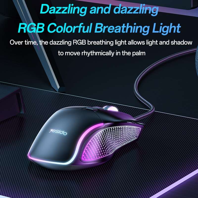 Yesido KB20 USB 7200DPI RGB Wired Mouse(Black)