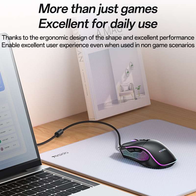 Yesido KB20 USB 7200DPI RGB Wired Mouse(Black)