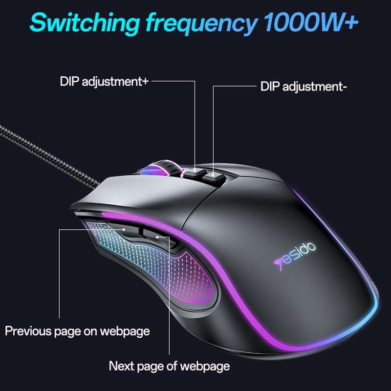Yesido KB20 USB 7200DPI RGB Wired Mouse(Black)
