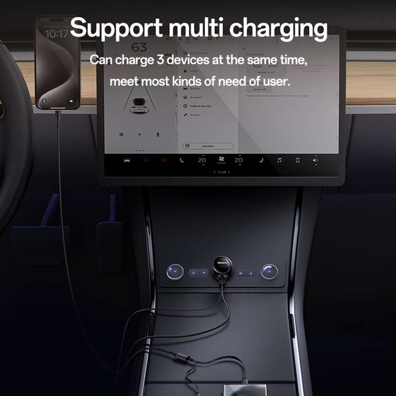 Yesido Y61 53W Type-C + 8 Pin Retractable Cable 3 in 1 Car Charger(Black)