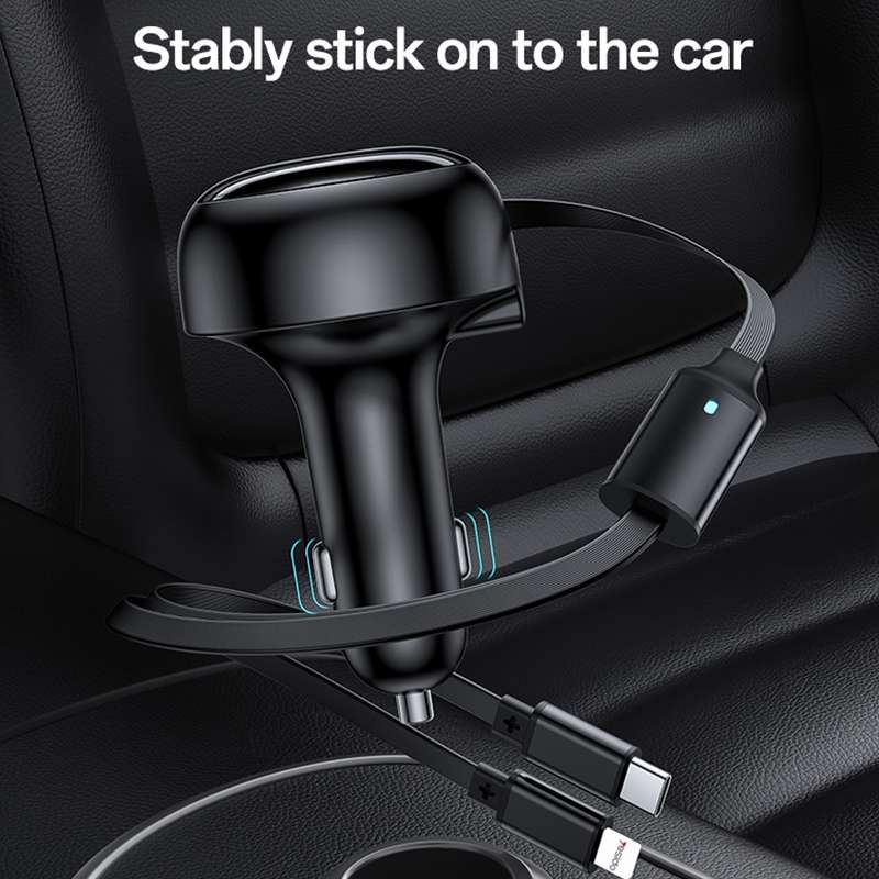 Yesido Y61 53W Type-C + 8 Pin Retractable Cable 3 in 1 Car Charger(Black)