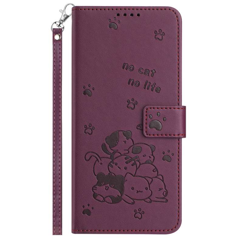 For Redmi Note 14 Pro 5G Embossed Kitten Phone Leather Case with Lanyard(Purple)