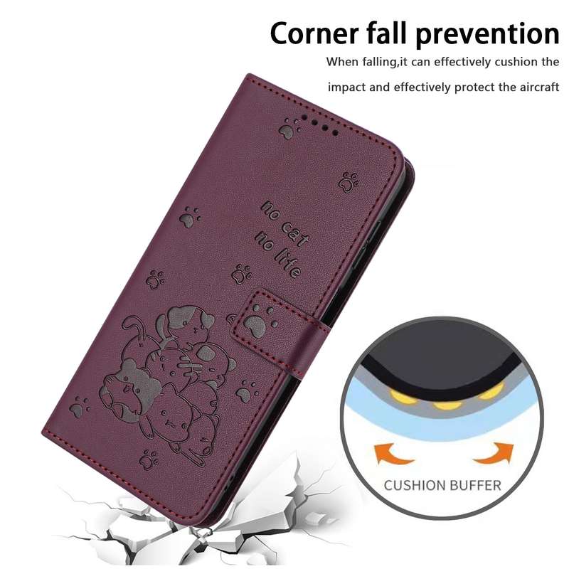 For Redmi Note 14 Pro 5G Embossed Kitten Phone Leather Case with Lanyard(Purple)