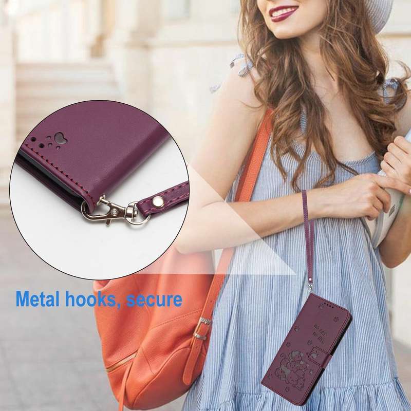 For Redmi Note 14 Pro 5G Embossed Kitten Phone Leather Case with Lanyard(Purple)
