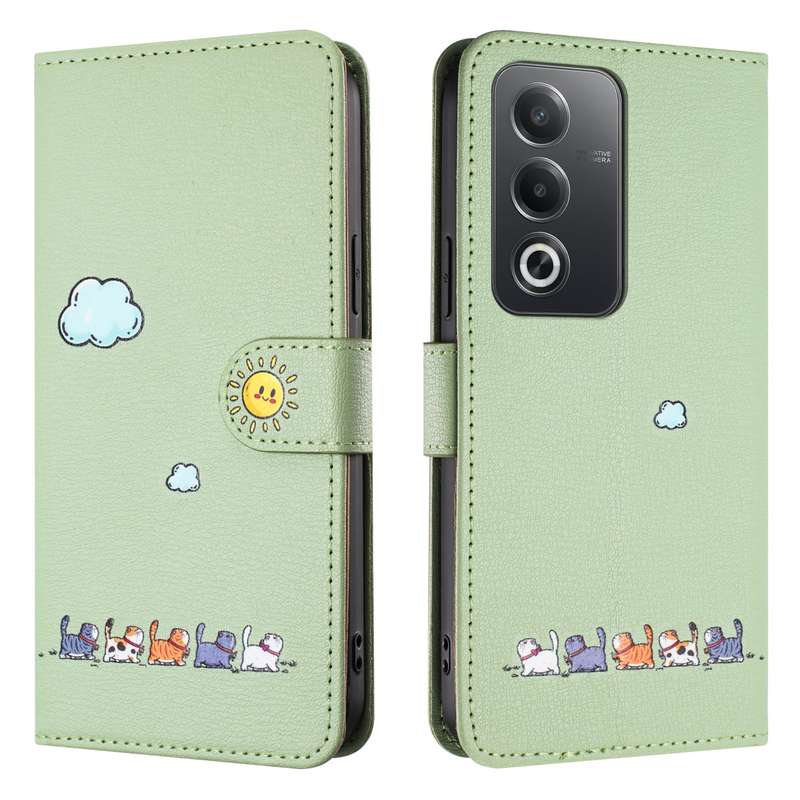 For OPPO A3 Pro Cartoon Cats Leather Phone Case(Red)