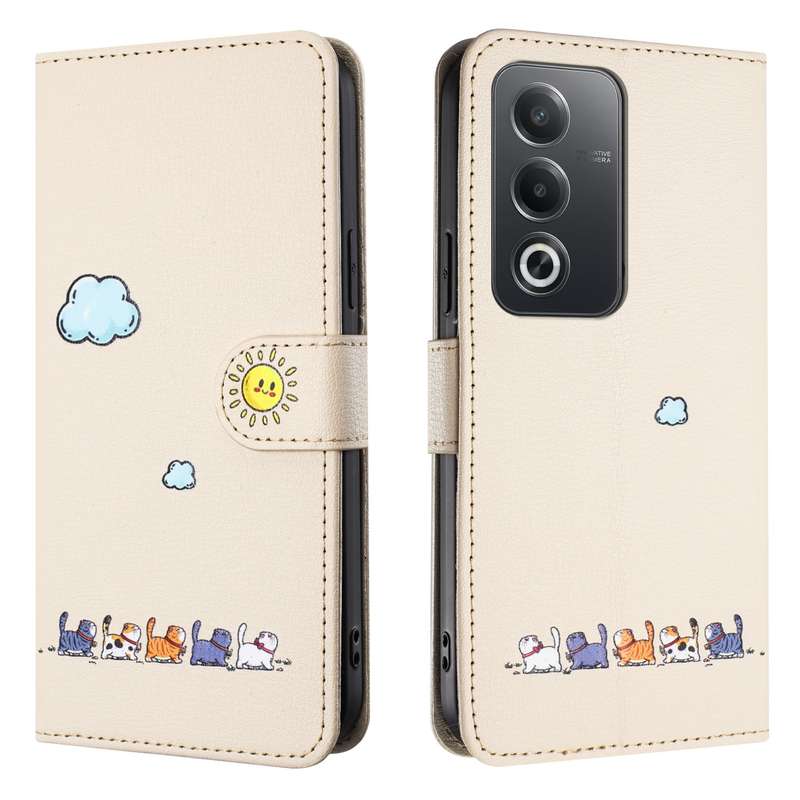 For OPPO A3 Pro Cartoon Cats Leather Phone Case(Red)