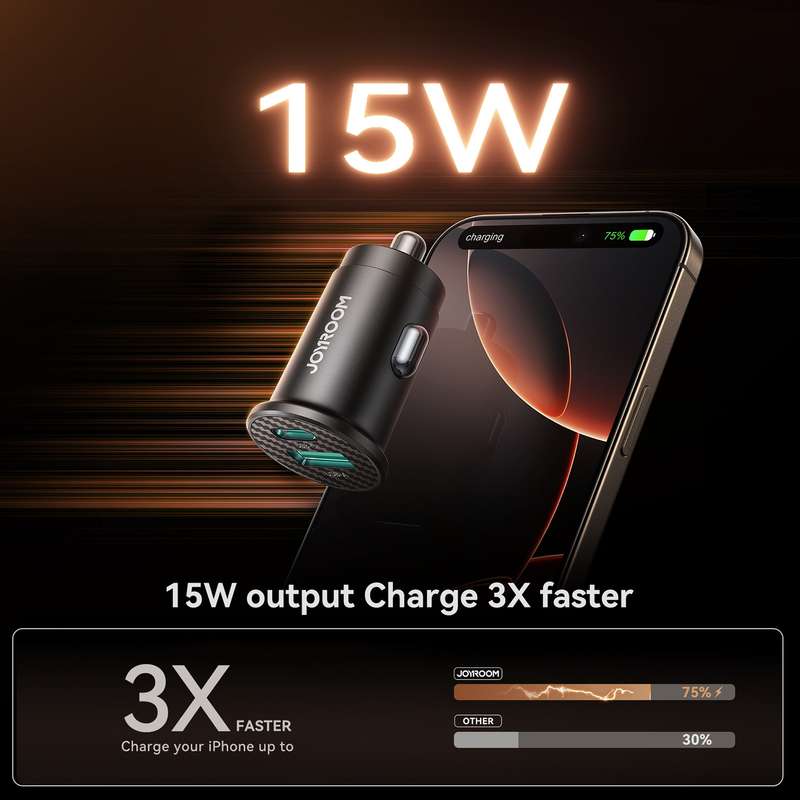 JOYROOM JR-CCN16 15W USB-A and USB-C Mini Car Charger(Black)