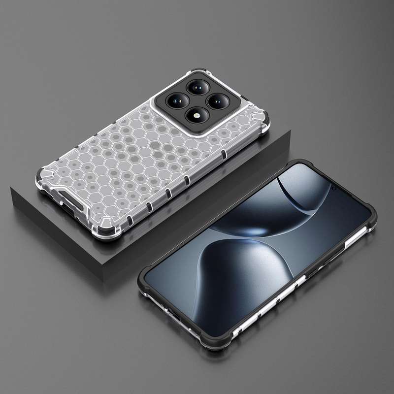 For Xiaomi 14T Pro 5G Global Honeycomb Shockproof Phone Case(White)