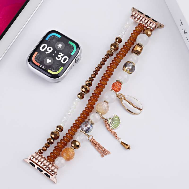 For Apple Watch 42mm / 41mm / 40mm / 38mm Shell Beads Chain Watch Band(Brown)