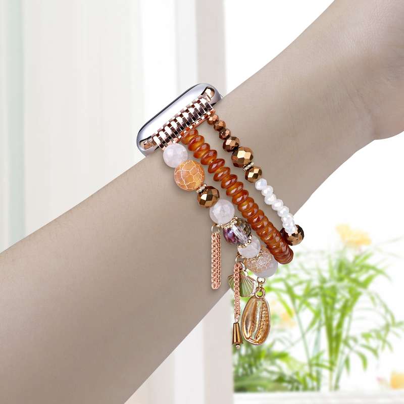 For Apple Watch 42mm / 41mm / 40mm / 38mm Shell Beads Chain Watch Band(Brown)