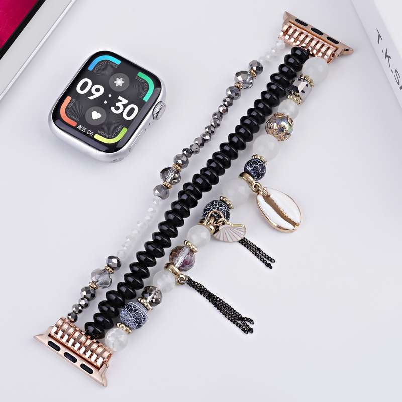For Apple Watch 42mm / 41mm / 40mm / 38mm Shell Beads Chain Watch Band(Brown)