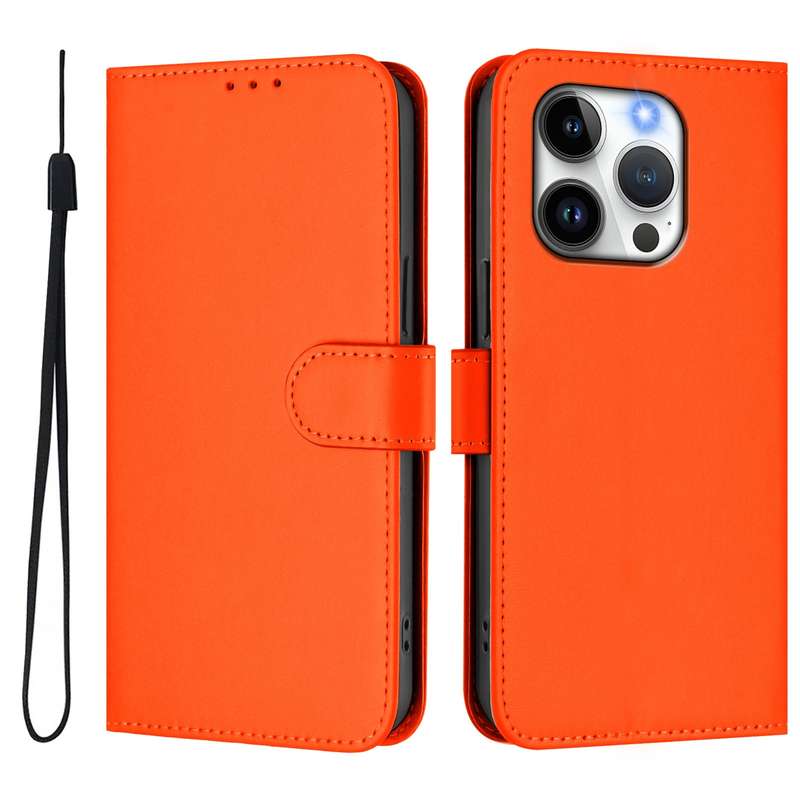 For iPhone 14 / 13 Skin Feel Solid Color Leather Phone Case with Lanyard(Brown)