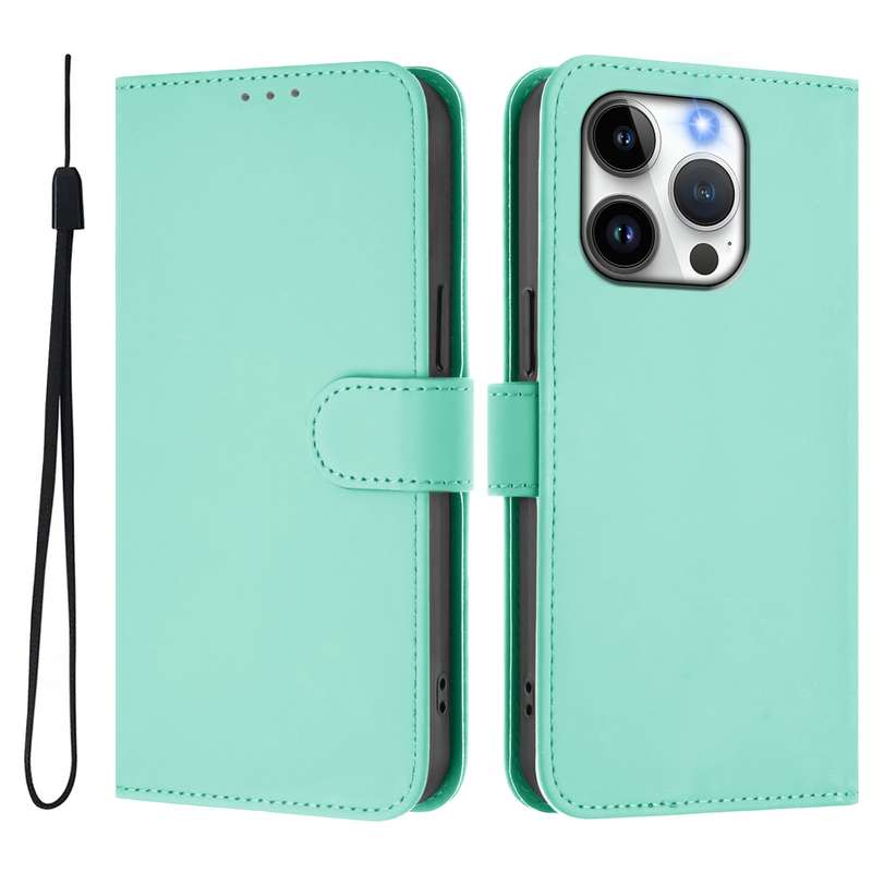 For iPhone 14 / 13 Skin Feel Solid Color Leather Phone Case with Lanyard(Brown)