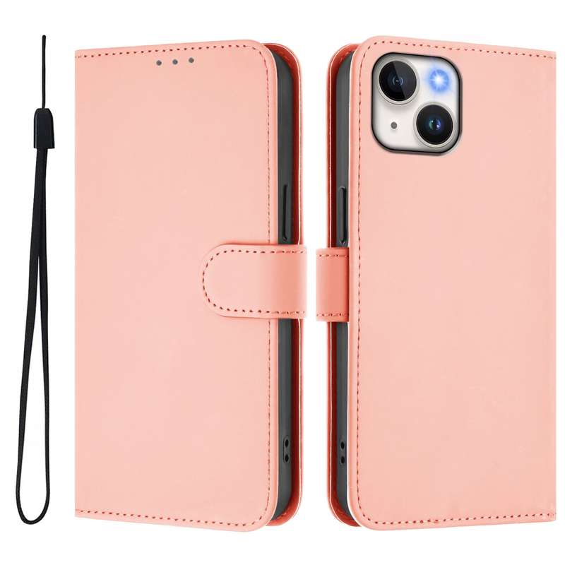 For iPhone 12 mini Skin Feel Solid Color Leather Phone Case with Lanyard(Brown)
