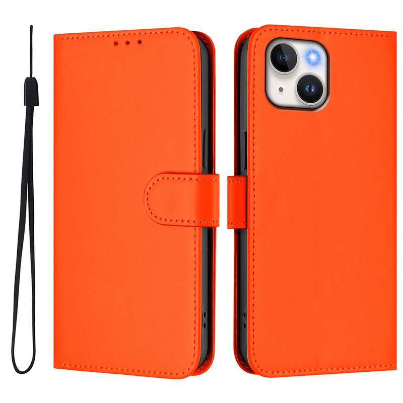 For iPhone 12 mini Skin Feel Solid Color Leather Phone Case with Lanyard(Brown)