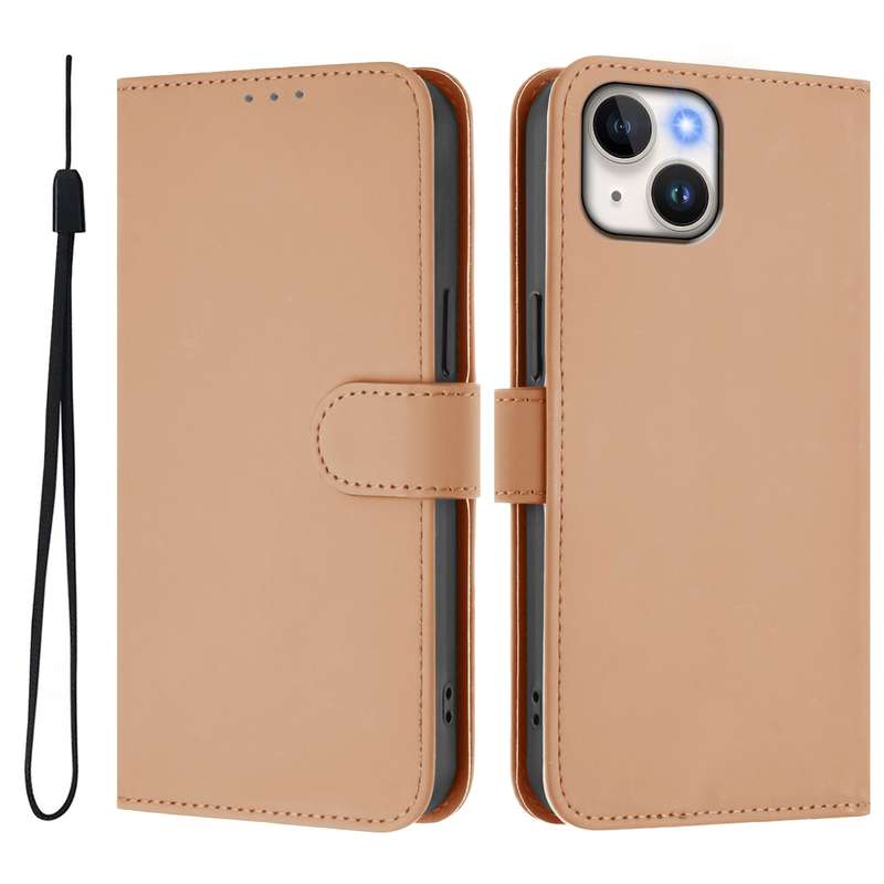 For iPhone 12 mini Skin Feel Solid Color Leather Phone Case with Lanyard(Brown)