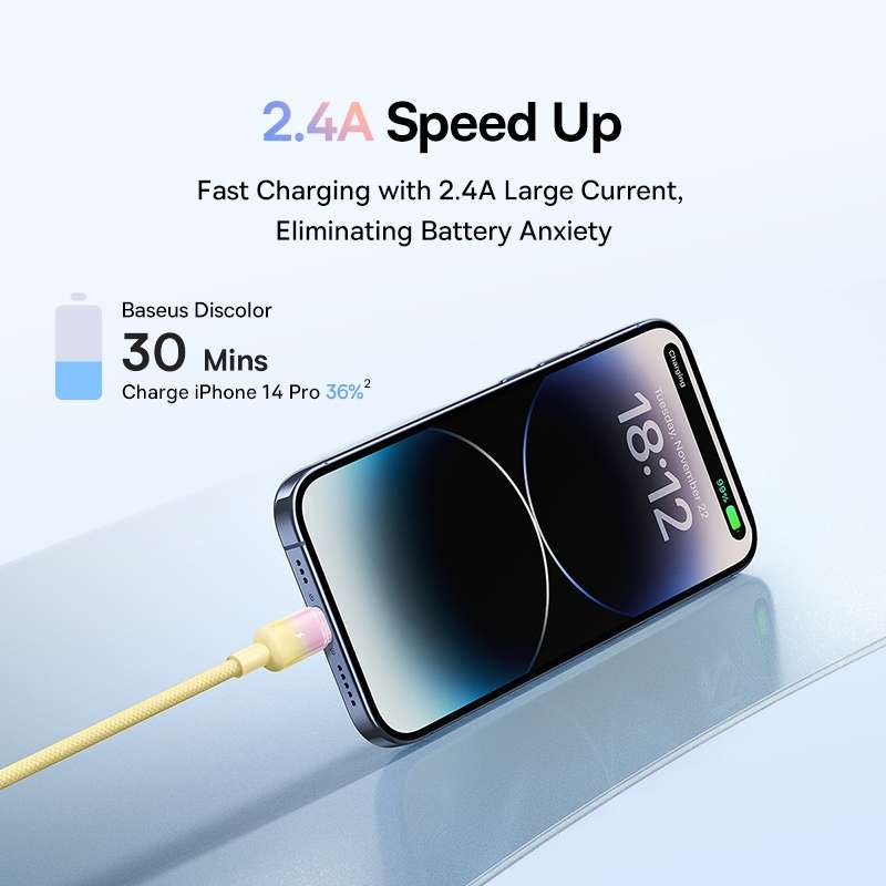 Baseus Discolor Series 2.4A USB to 8 Pin Fast Charging Cable, Cable Length:2m(Yellow)