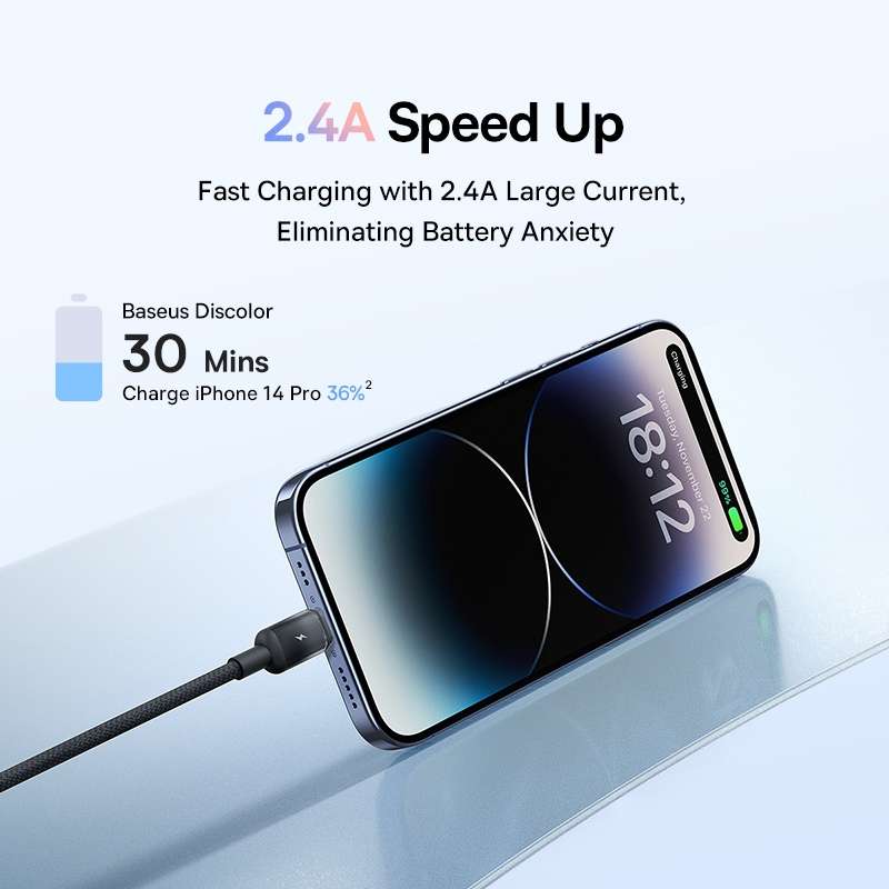 Baseus Discolor Series 2.4A USB to 8 Pin Fast Charging Cable, Cable Length:2m(Yellow)