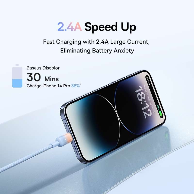 Baseus Discolor Series 2.4A USB to 8 Pin Fast Charging Cable, Cable Length:2m(Yellow)