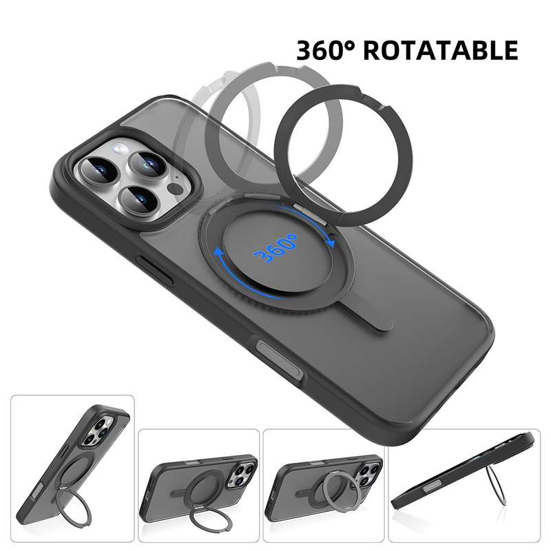 For iPhone 16 Pro Max Mutural Armor Series MagSafe Magnetic Holder Phone Case(Black)
