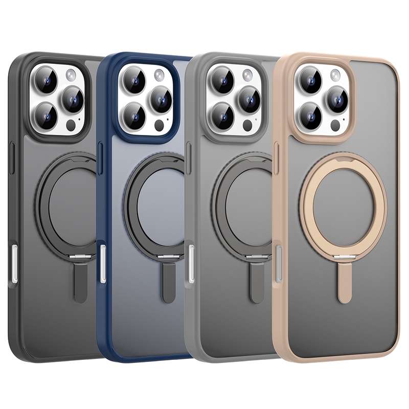 For iPhone 16 Pro Max Mutural Armor Series MagSafe Magnetic Holder Phone Case(Black)