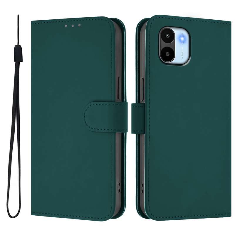 For Redmi A1 4G Global / A2 4G Skin Feel Solid Color Leather Phone Case with Lanyard(Brown)