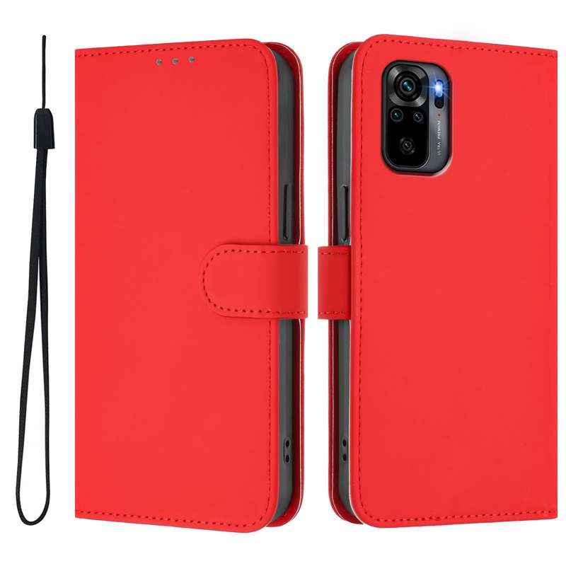 For Redmi Note 10 4G / Note 10S 4G Skin Feel Solid Color Leather Phone Case with Lanyard(Brown)