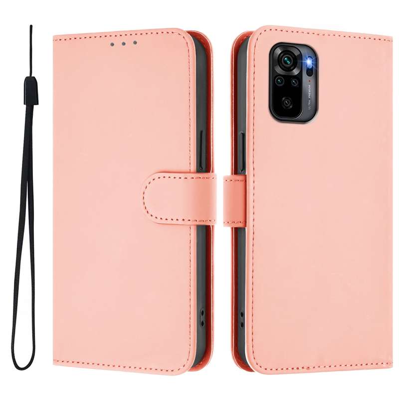 For Redmi Note 10 4G / Note 10S 4G Skin Feel Solid Color Leather Phone Case with Lanyard(Brown)