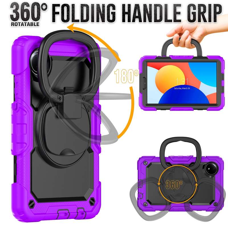 For Xiaomi Redmi Pad SE 8.7 2024 D Type Silicone Hybrid PC Tablet Case with Handle Holder(Orange)