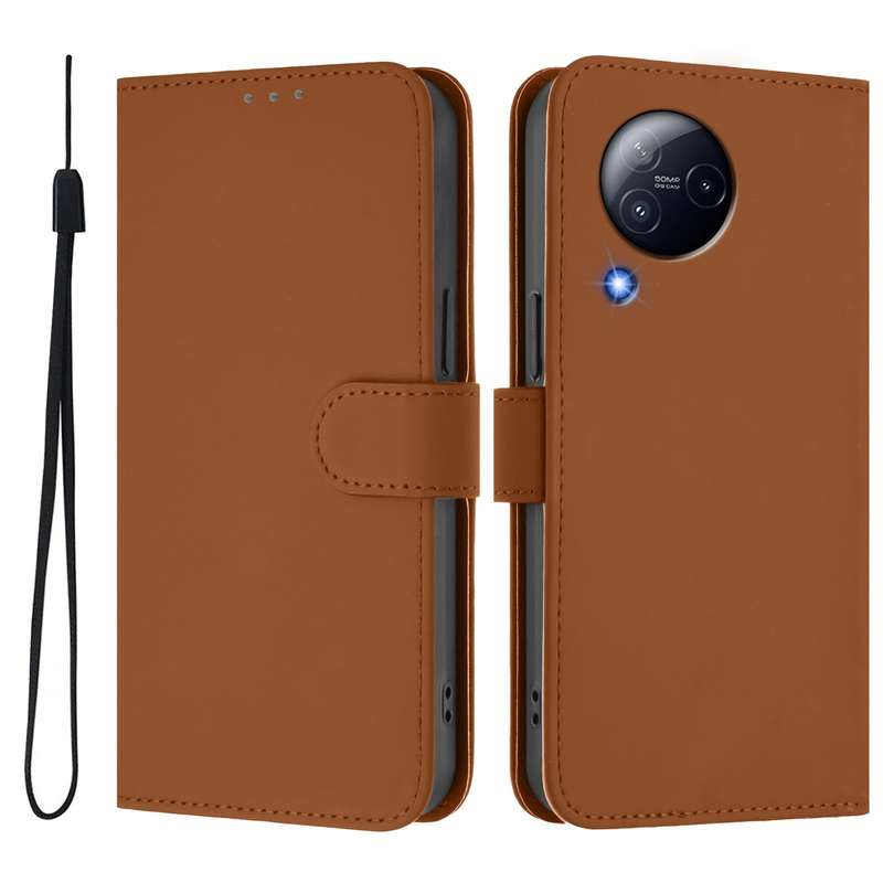 For Xiaomi Civi 3 5G Skin Feel Solid Color Leather Phone Case with Lanyard(Brown)