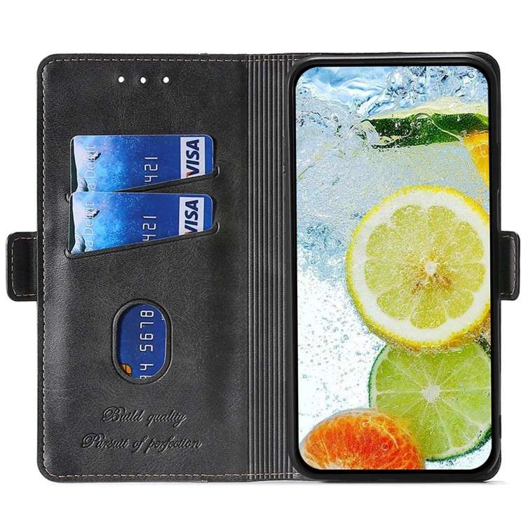 For iPhone 16 Pro Contrast Color Side Buckle Leather Phone Case(Black + Grey)