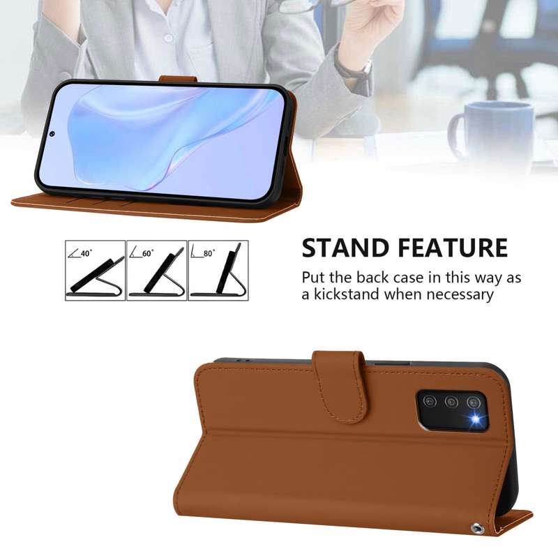 For Samsung Galaxy A03s 164mm Skin Feel Solid Color Leather Phone Case with Lanyard(Brown)