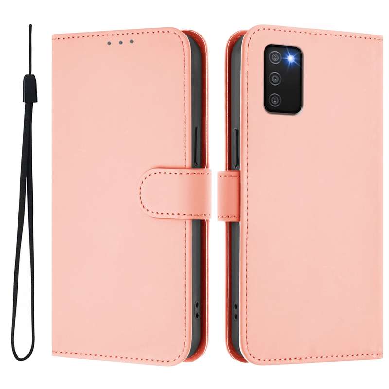 For Samsung Galaxy A03s 164mm Skin Feel Solid Color Leather Phone Case with Lanyard(Brown)