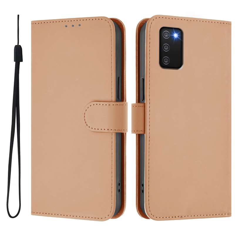 For Samsung Galaxy A03s 164mm Skin Feel Solid Color Leather Phone Case with Lanyard(Brown)
