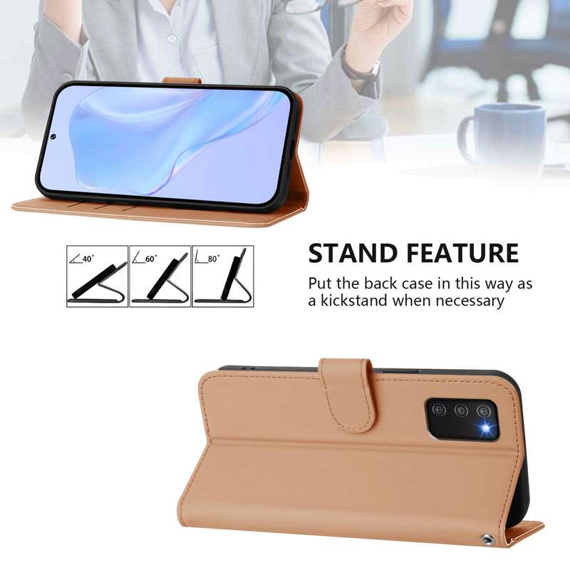 For Samsung Galaxy A03s 164mm Skin Feel Solid Color Leather Phone Case with Lanyard(Brown)