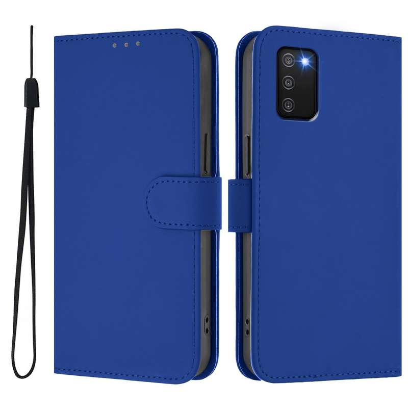For Samsung Galaxy A03s 164mm Skin Feel Solid Color Leather Phone Case with Lanyard(Brown)