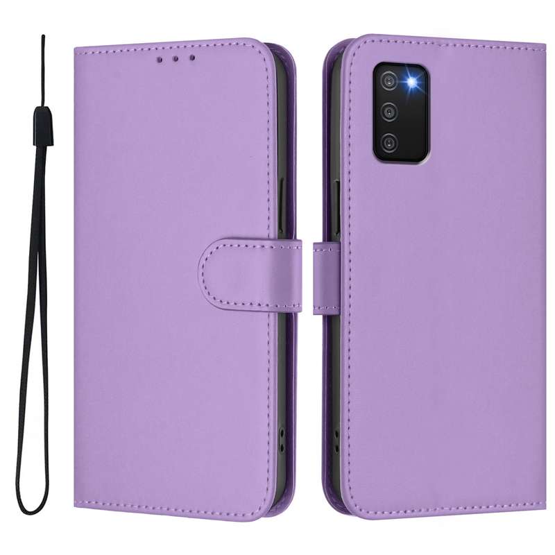 For Samsung Galaxy A03s 164mm Skin Feel Solid Color Leather Phone Case with Lanyard(Brown)