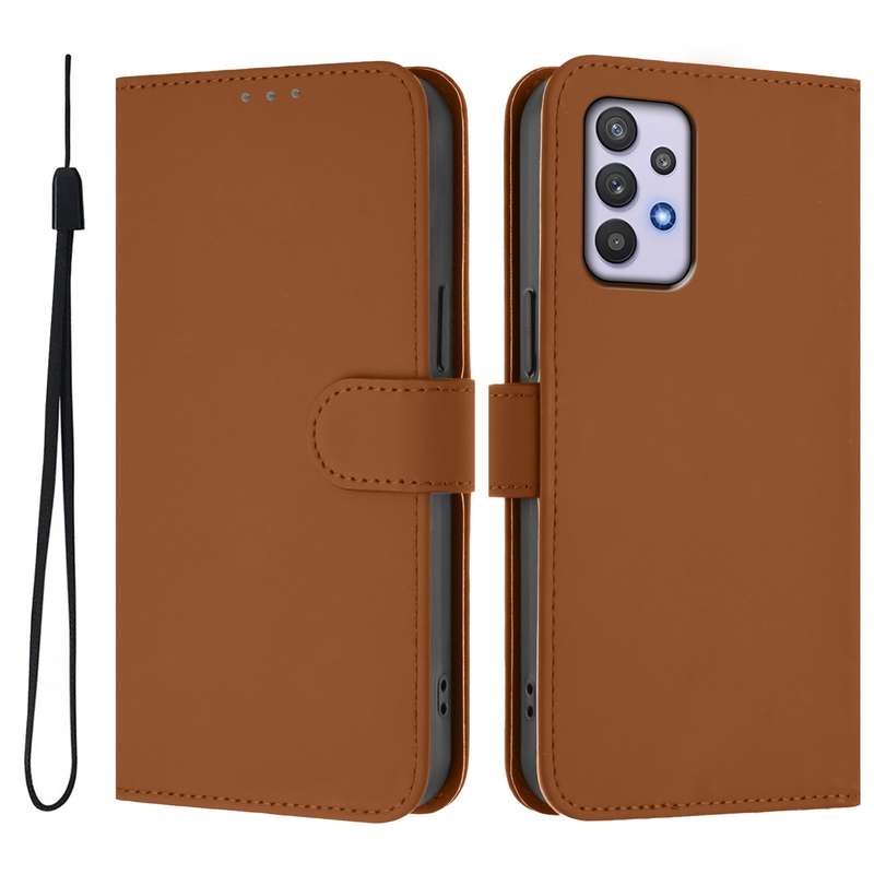 For Samsung Galaxy A32 5G / M32 5G Skin Feel Solid Color Leather Phone Case with Lanyard(Brown)