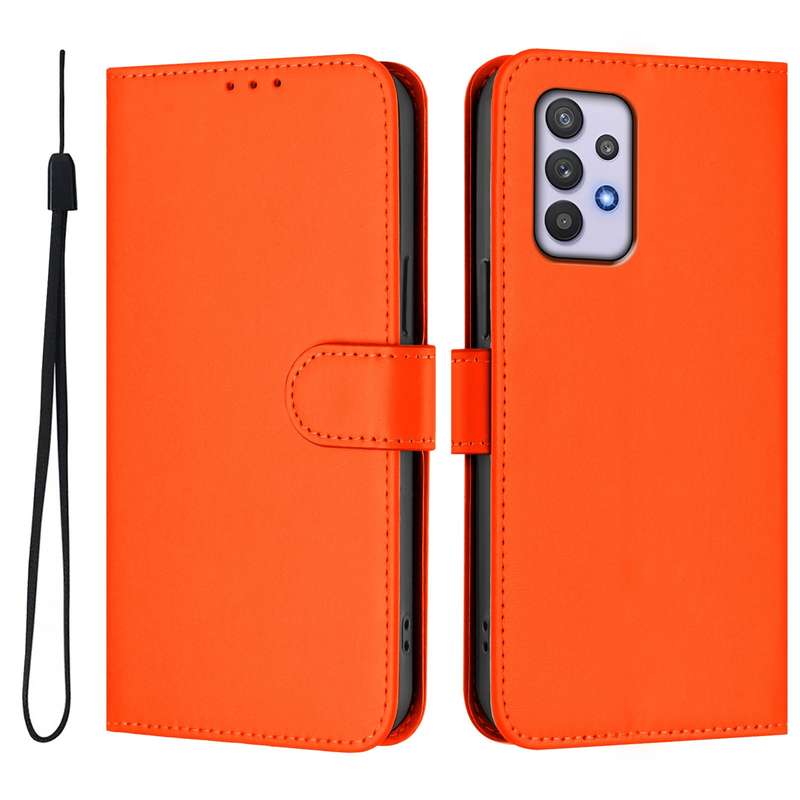 For Samsung Galaxy A32 5G / M32 5G Skin Feel Solid Color Leather Phone Case with Lanyard(Brown)