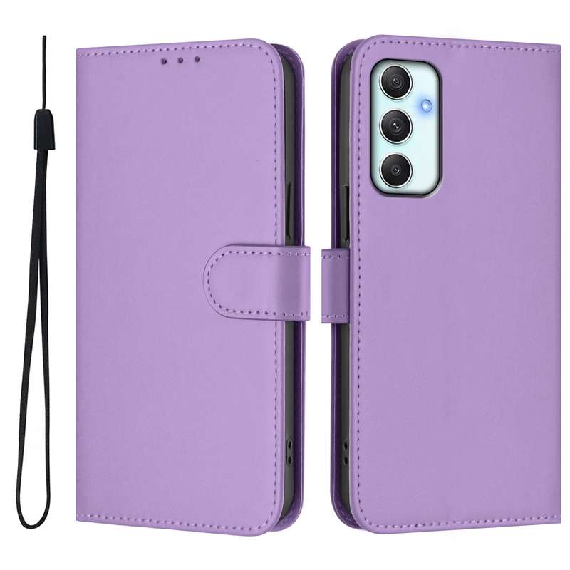 For Samsung Galaxy A34 5G Skin Feel Solid Color Leather Phone Case with Lanyard(Brown)